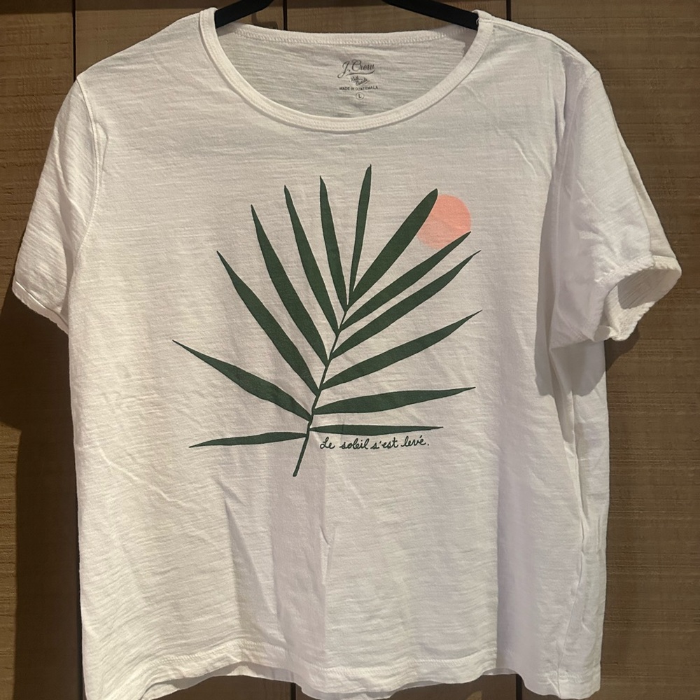 J. Crew White Tee with Green and Pink Design